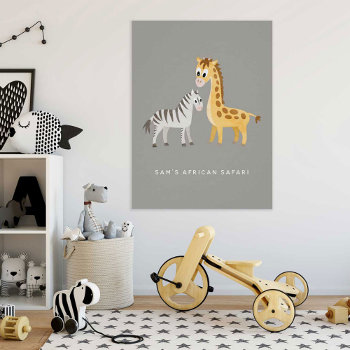 Cute Giraffe And Zebra Wild Animal Poster by DoodleDeDoo at Zazzle