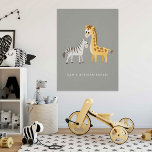 Cute Giraffe And Zebra Wild Animal Poster at Zazzle