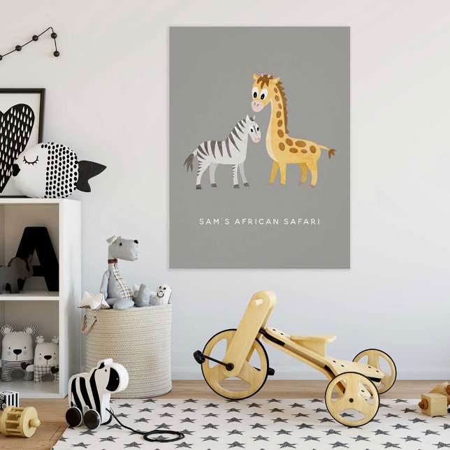 Cute Giraffe and Zebra Wild Animal Poster