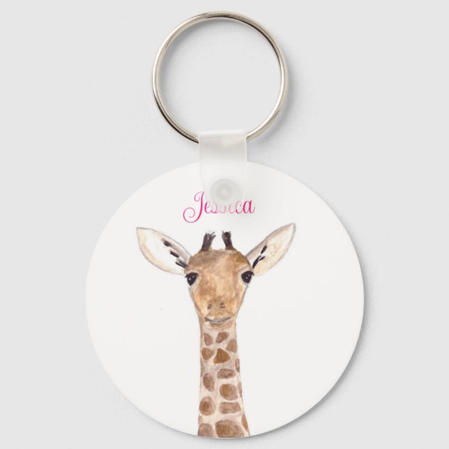 Cute Giraffe Animal Girly Name Zoo Kids Keychain (Front)