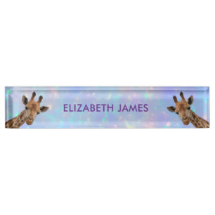 Cute Giraffe Animal Holographic Personalized Name Desk Name Plate