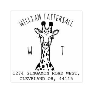 Cute Giraffe Animal Monogram & Name Return Address Rubber Stamp