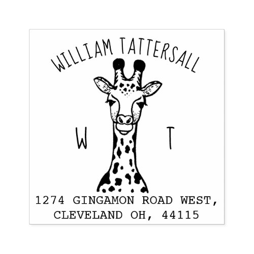 Cute Giraffe Animal Monogram  Name Return Address Rubber Stamp