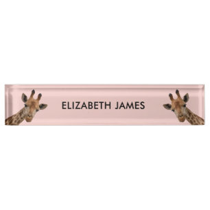 Cute Giraffe Animal Personalized Name - Blush Pink Desk Name Plate