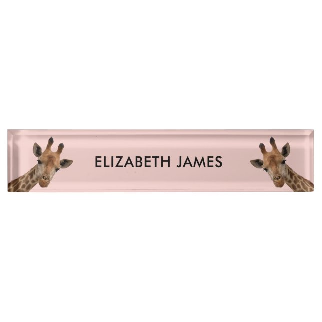 Cute Giraffe Animal Personalized Name - Blush Pink Desk Name Plate (Front)