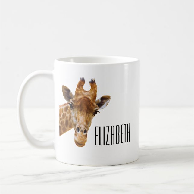 Cute Giraffe Animal Personalized Name Coffee Mug (Left)
