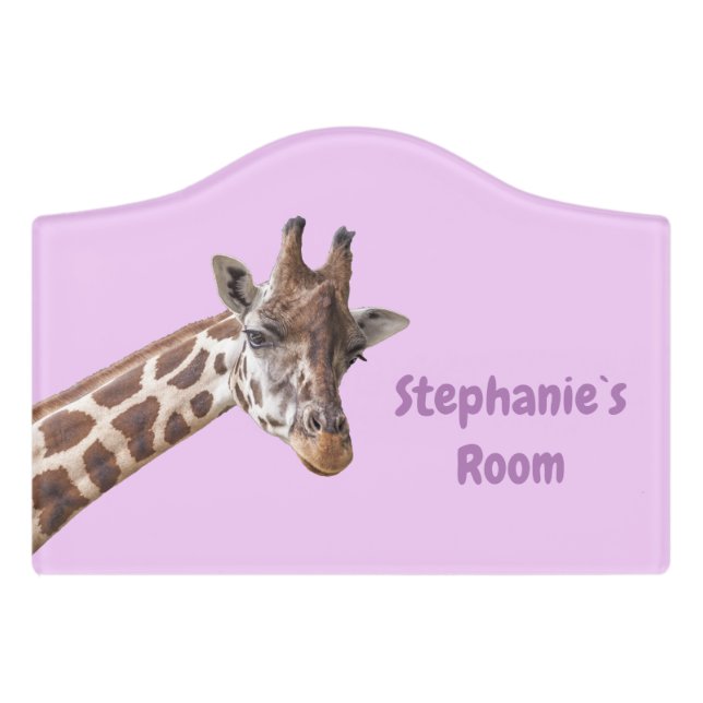 Cute Giraffe Animal Personalized Name Kids Door Sign (Small Crest Front)