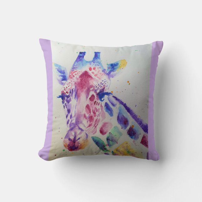 Cute Giraffe Animal Watercolour Painting Cushion (Front)