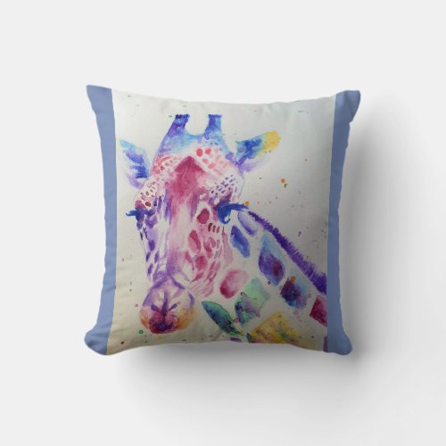 Cute Giraffe Animal Watercolour Painting Cushion