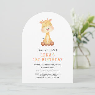 Cute Giraffe arch 1st birthday invitation