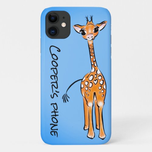 Cute Giraffe _ baby blue iPhone 11 Case