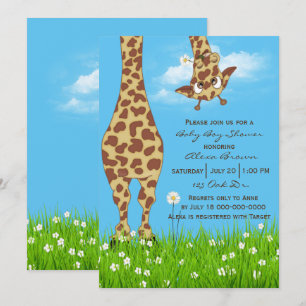 Cute Giraffe Baby Boy Shower Invitation