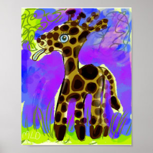 Cute Giraffe Baby Eating A Leaf Art Poster