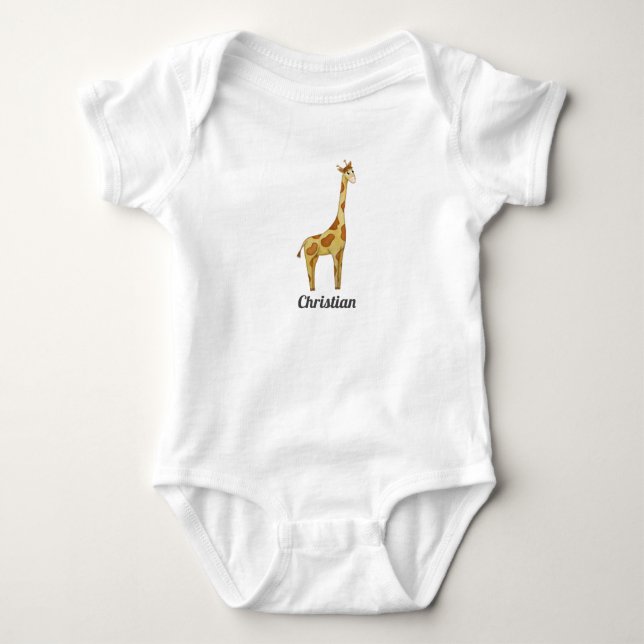 Cute Giraffe Baby Name T-Shirt Baby Bodysuit (Front)