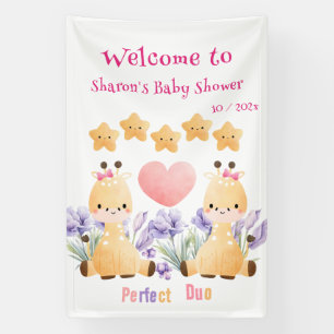 Cute Giraffe Baby Shower Banner   Twin Baby Shower
