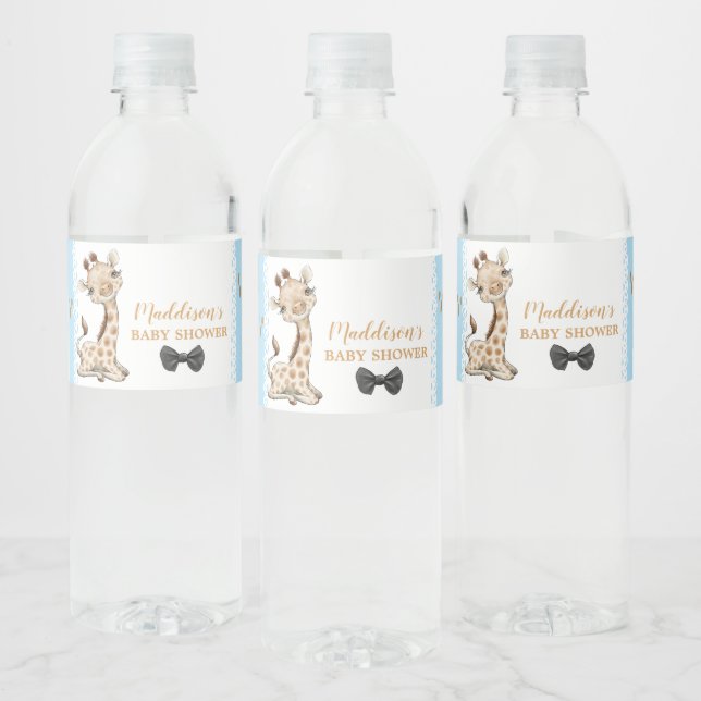 Cute Giraffe Baby Shower Birthday Water Bottle Label (Bottles)