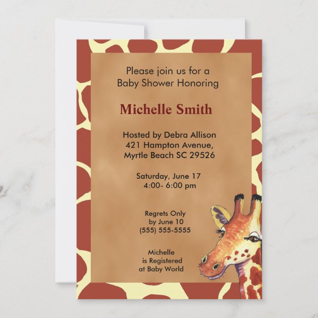 Cute Giraffe Baby Shower Invitation (Front)