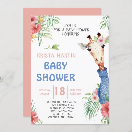 Cute Giraffe  Baby Shower Invitation