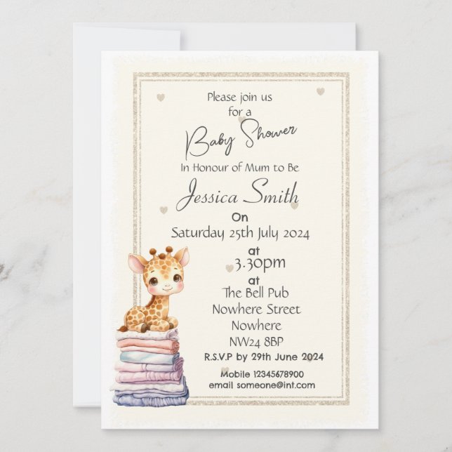 Cute Giraffe Baby Shower Invitation (Front)