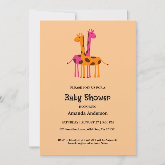 Cute Giraffe Baby Shower Invitations (Front)