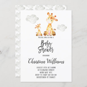 Cute Giraffe Baby Shower Neutral Grey Mom & Baby Invitation