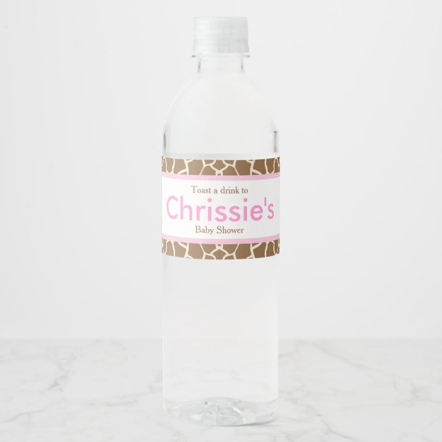 Cute Giraffe Baby Shower Party Water Bottle Label (Front)