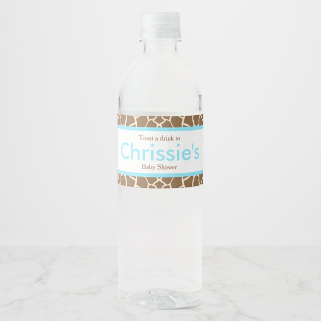 Cute Giraffe Baby Shower Party Water Bottle Label (Front)