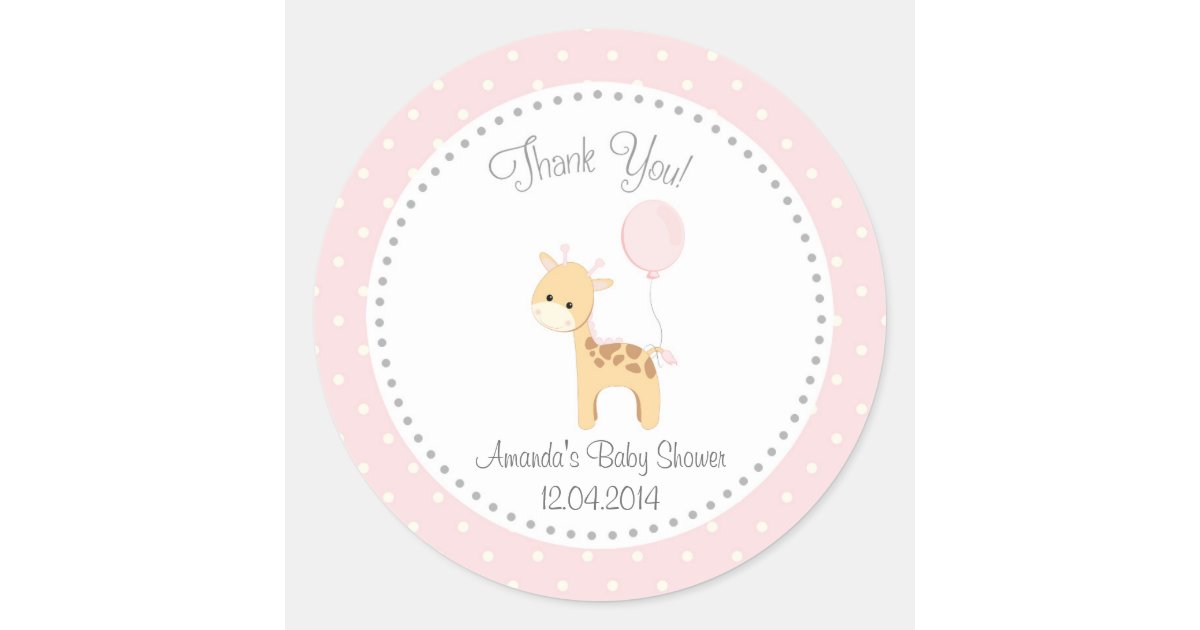 Cute Giraffe Baby Shower Sticker (Pink) | Zazzle