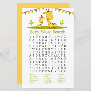 Cute giraffe Baby Shower Word Search Game
