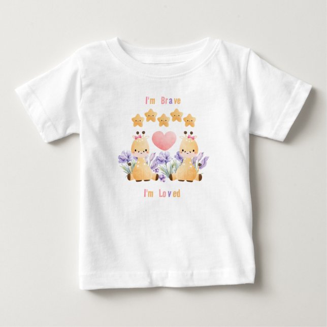 Cute Giraffe Baby T-Shirt | I'm Brave - I'm Loved (Front)