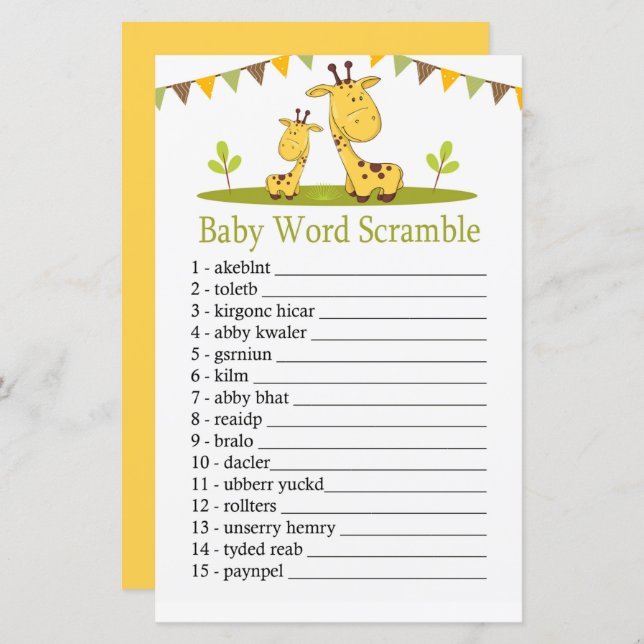 Cute giraffe Baby word scramble game (Front/Back)
