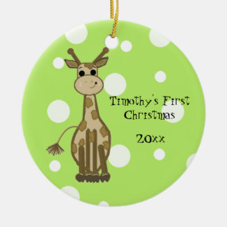 Cute Giraffe Baby's First Christmas Ceramic Ornament