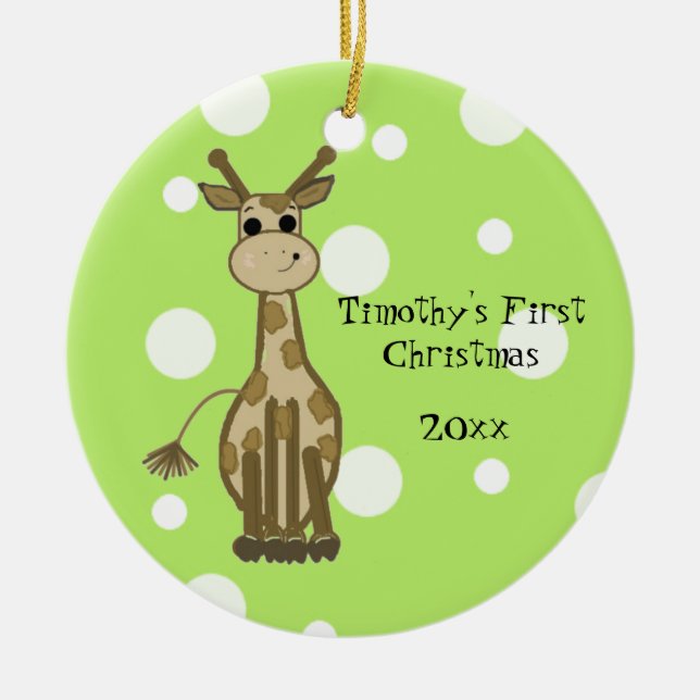 Cute Giraffe Baby's First Christmas Ceramic Ornament (Front)