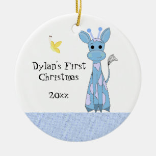 Cute Giraffe Baby's First Christmas Ceramic Ornament