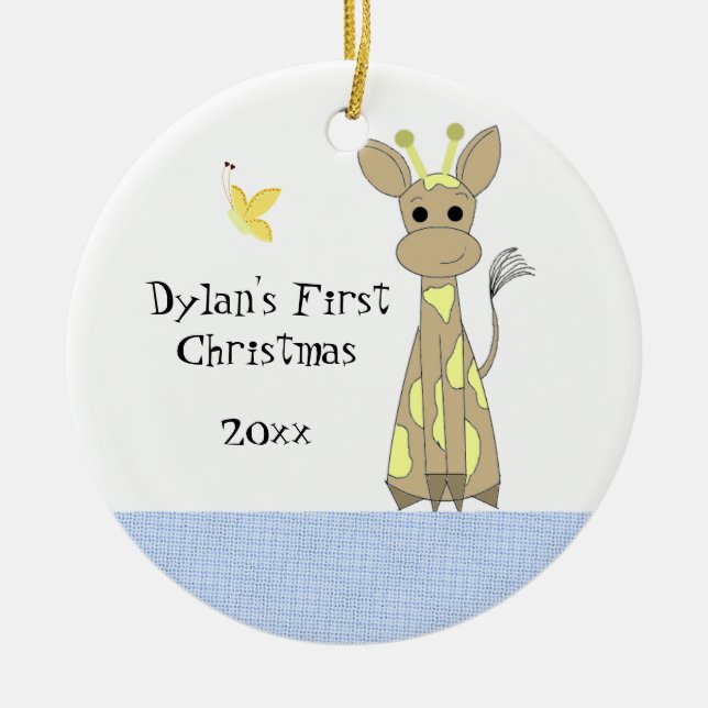 Cute Giraffe Baby's First Christmas Ceramic Ornament (Front)