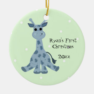 Cute Giraffe Baby's First Christmas Ceramic Ornament