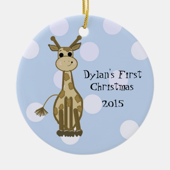 Cute Giraffe Baby's First Christmas Ceramic Ornament (Front)