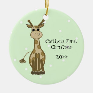 Cute Giraffe Baby's First Christmas Ceramic Ornament