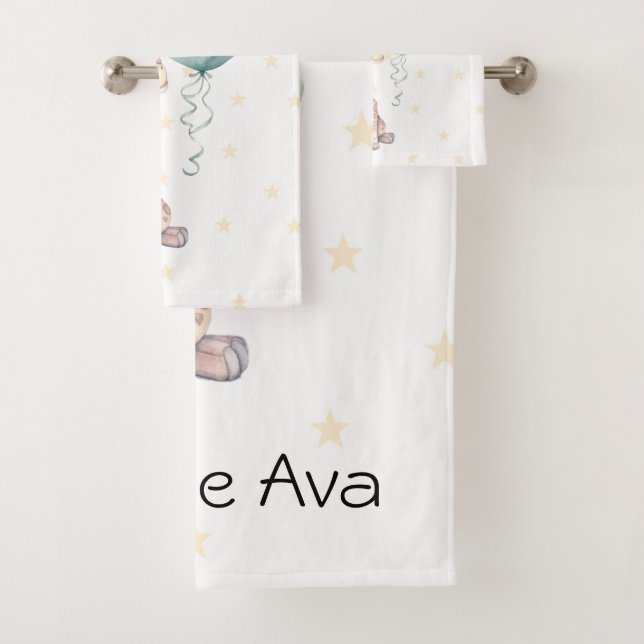 Cute Giraffe Balloon 1st Birthday Gift Custom Bath Towel Set (Insitu)