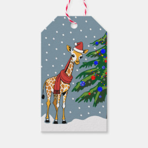 Cute Giraffe Beanie and Scarf with Christmas Tree Gift Tags