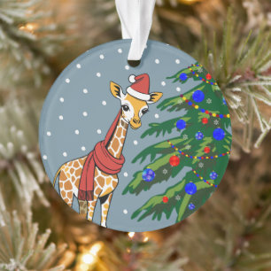 Cute Giraffe Beanie and Scarf with Christmas Tree Ornament