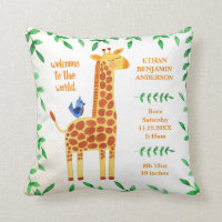 Cute Giraffe & Bird Baby Stats Throw Pillow