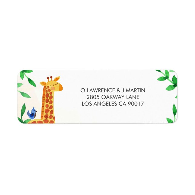 Cute Giraffe Bird Greenery Label (Front)