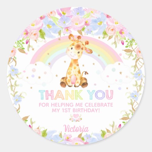 Cute Giraffe Birthday Baby Shower Thank You Favor Classic Round Sticker