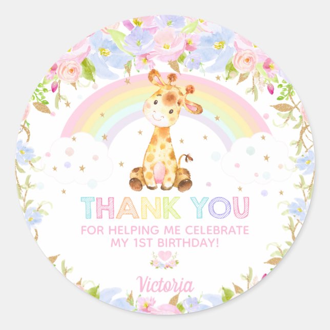 Cute Giraffe Birthday Baby Shower Thank You Favor Classic Round Sticker (Front)