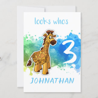 Cute Giraffe Birthday Card Blue