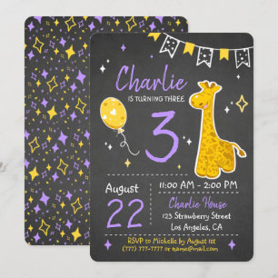 Cute Giraffe   Birthday Chalkboard Invitation
