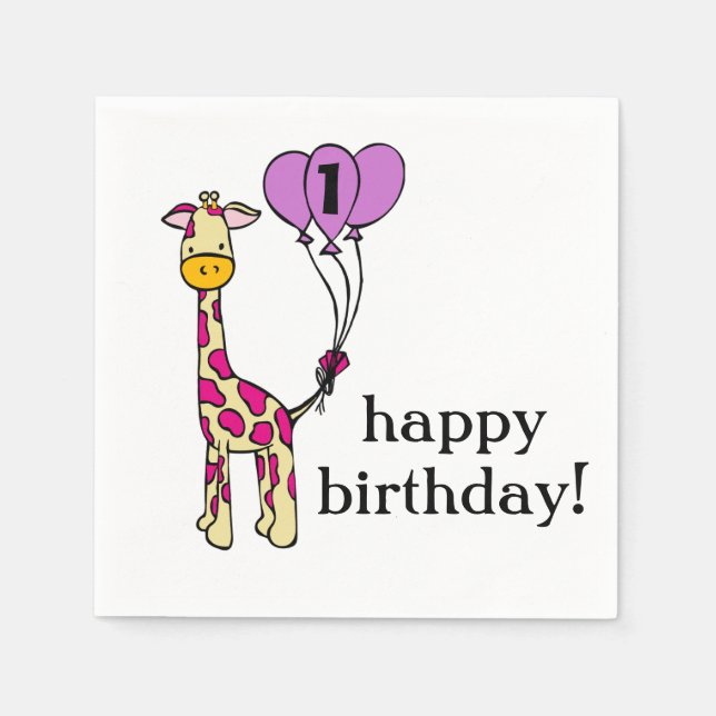 Cute Giraffe - Birthday Napkins - Customization (Front)