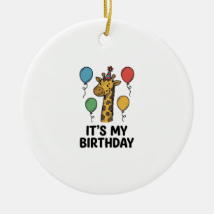 Cute Giraffe Birthday Shirt Vintage Party Design_1 Ceramic Ornament