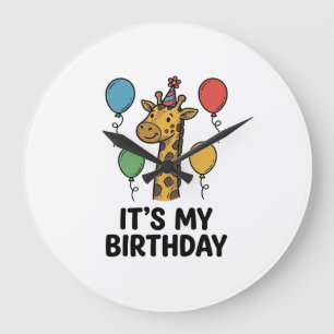 Cute Giraffe Birthday Shirt Vintage Party Design_1 Large Clock
